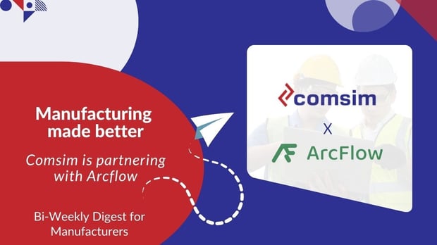 Banner announcing the partnership between Comsim and Arcflow, featuring both logos and a tagline highlighting collaboration and innovation in eCommerce solutions.